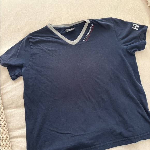Vintage Polo Jeans Co Ralph Lauren Navy and Gray Short Sleeve Tee - Picture 1 of 4